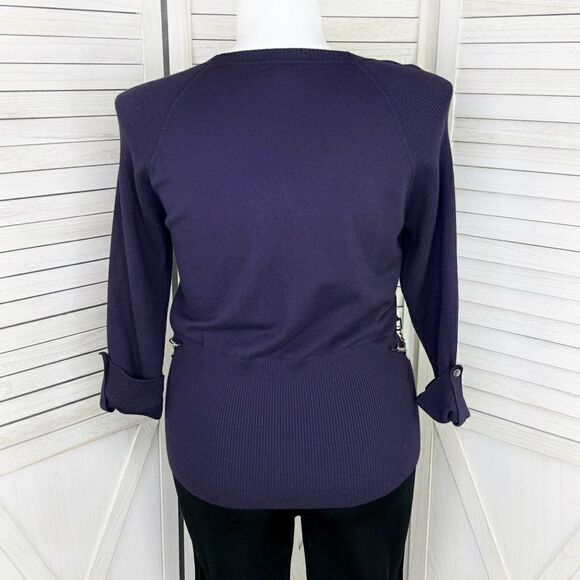 Peck & Peck Collection V Neck Chain Detail Cardigan Sweater Purple XL Button - Picture 4 of 11